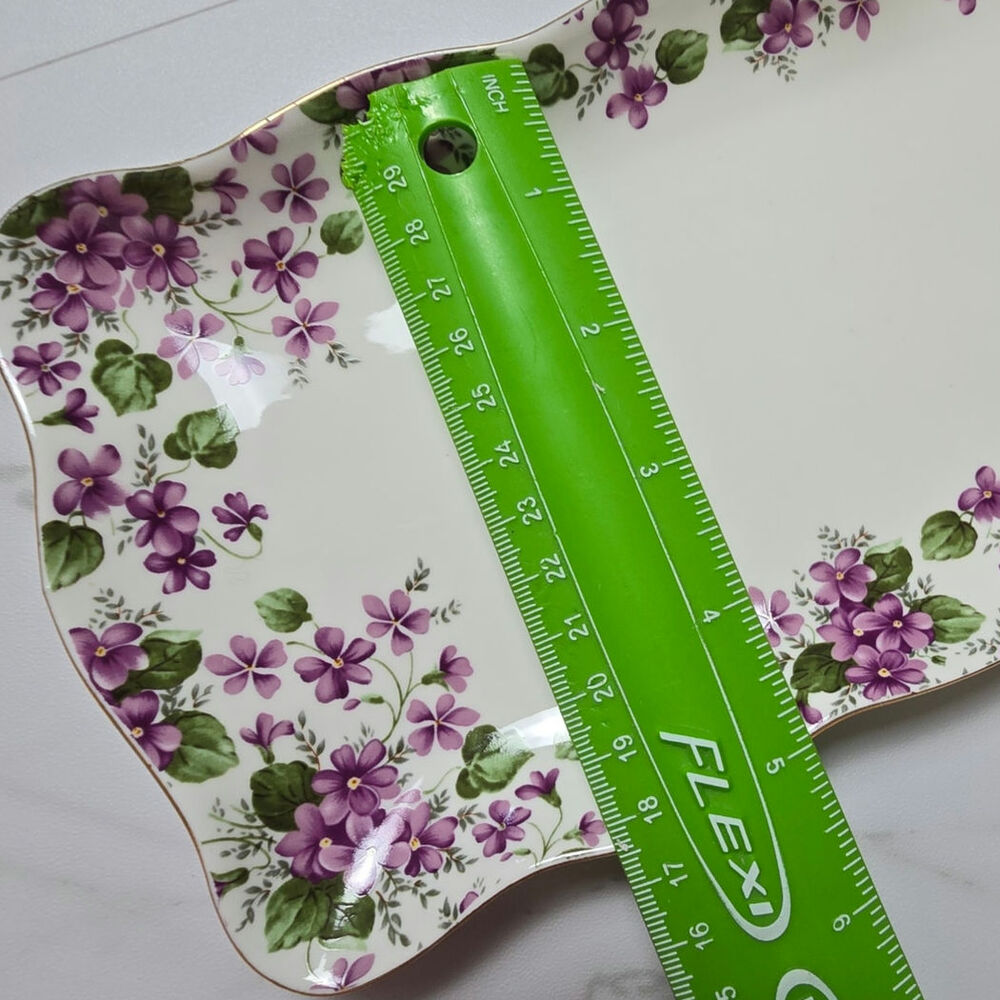 Grace's Teaware Bone China Purple Violets Trinket Dish Platter Dresser Tray - Picture 5 of 7